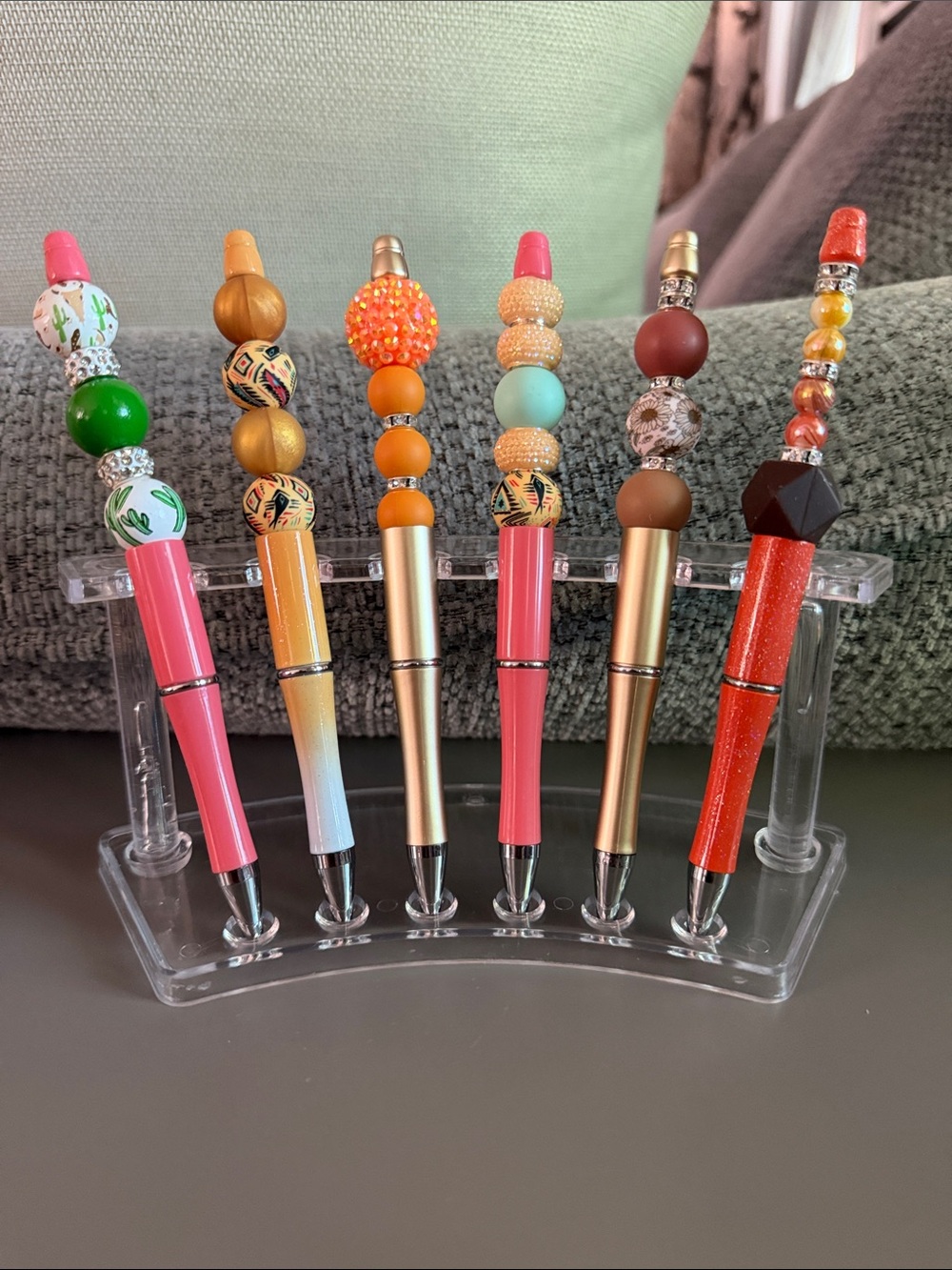 NWOT Set of 6 Decorative Beaded Pens - Colorful Glitter and Matte Finishes